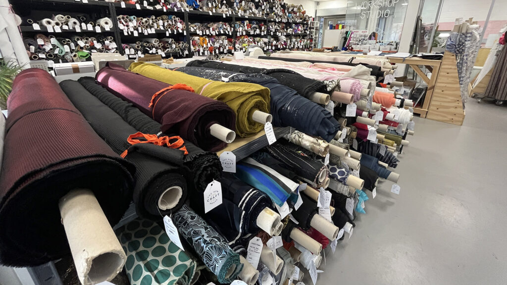 Wide selection of colourful fabrics in store